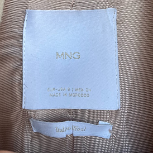 MANGO NWOT Neutral Camel Beige Long Double Breasted Virgin Italian Wool Coat S - Picture 14 of 16
